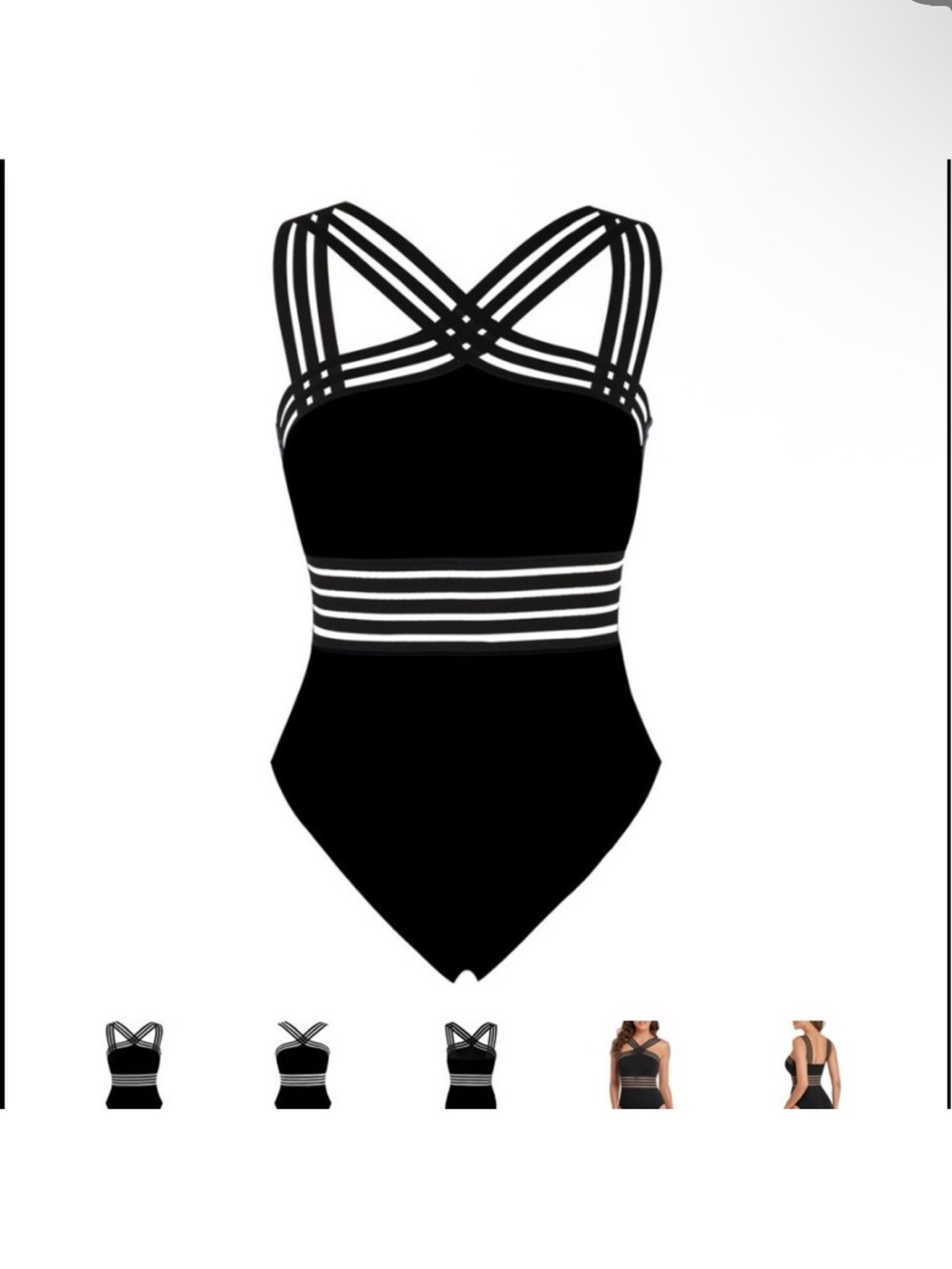 Black Crisscross Mesh-Detail One-Piece Swimsuit - Women Swim - Picture 3 of 5